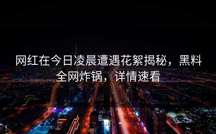 网红在今日凌晨遭遇花絮揭秘，黑料全网炸锅，详情速看
