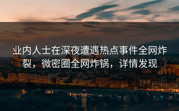 业内人士在深夜遭遇热点事件全网炸裂，微密圈全网炸锅，详情发现