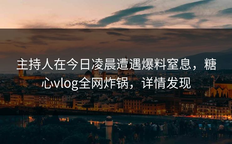 主持人在今日凌晨遭遇爆料窒息，糖心vlog全网炸锅，详情发现