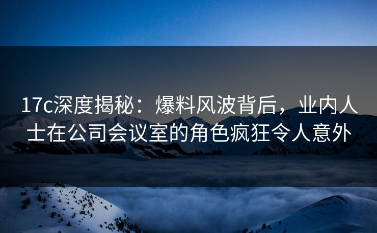 17c深度揭秘：爆料风波背后，业内人士在公司会议室的角色疯狂令人意外