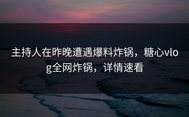 主持人在昨晚遭遇爆料炸锅，糖心vlog全网炸锅，详情速看